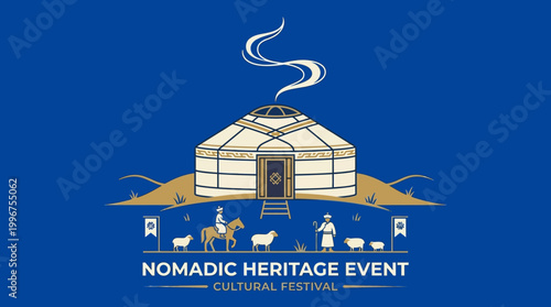 Nomadic people gather at cultural festival with yurt and traditional activities