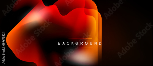 Abstract fluid shapes overlap, creating vibrant orange, red gradients. Dark background emphasizes flowing design, text reads background.