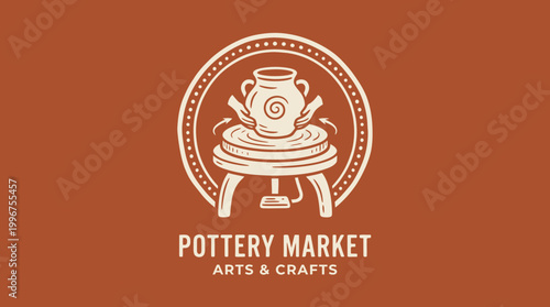 The pottery market arts and crafts logo features a ceramic pot on a wheel