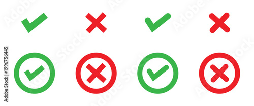 Art & Illustration Checkmark cross icon Checkmark icon set. Green checkmark and red cross sign. Symbols of approval and Decline. Checkmark right symbol tick sign. Vector illustration.