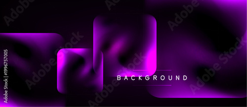 Abstract purple gradients form fluid shapes. Dark background emphasizes vibrant color transitions, creating modern visual effect.