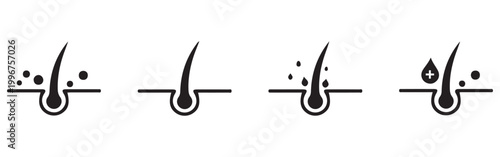 Premium Hair Care Icons Set – Shampoo, Anti-Dandruff Treatment, Conditioner, Beauty and Salon Vector Illustration