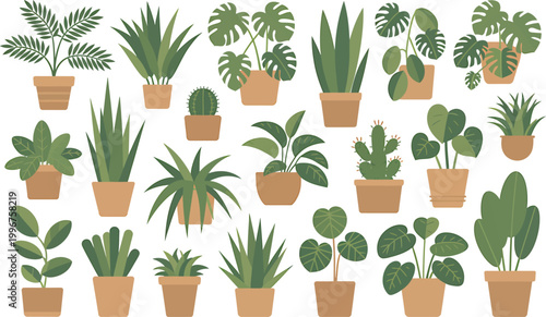 Assorted potted houseplants collection flat icon