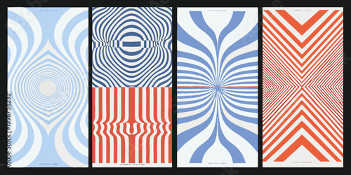 Принти на полотні set of op art kinetic patterns in blue and red
