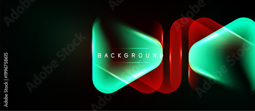 Abstract neon shapes overlap, creating vibrant visual effect. Dark background emphasizes glowing lines, modern design element.