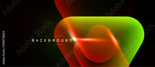 Abstract fluid shapes, vibrant colors blend. Dynamic composition, modern design, dark background creates contrast. Text background present.