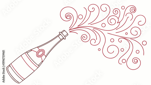 Vector illustration champagne bottle popping with festive swirls and bubbles