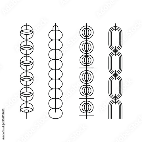 A set of four black line art abacus illustrations on a white background