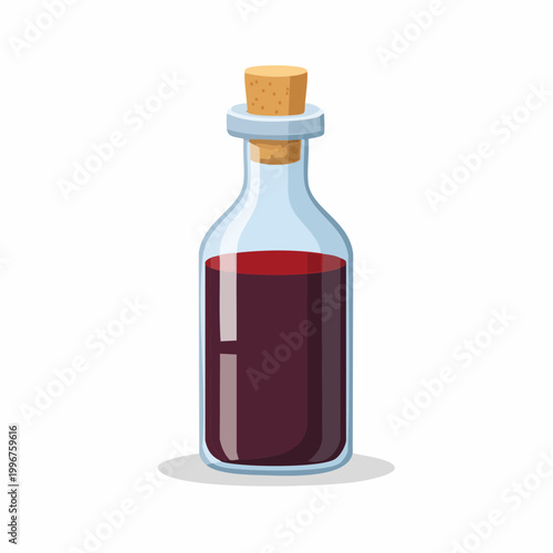 Glass bottle with red liquid and cork stopper