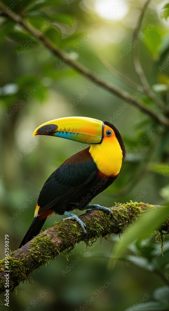 Fototapeta premium Vibrant Colorful Toucan Perched on Branch.