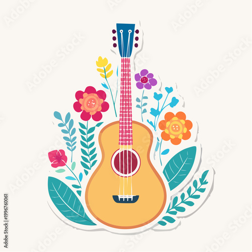 Ukulele with Colorful Flowers