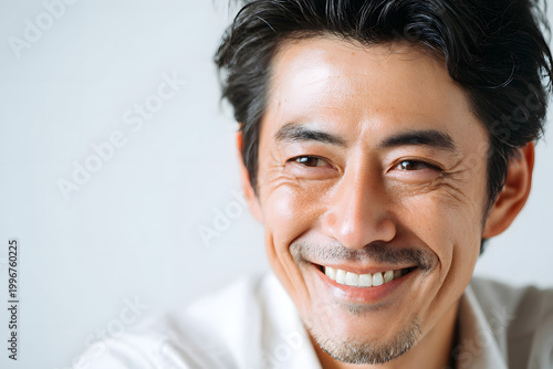 白い歯で笑う日本人男性のポートレート（審美歯科・清潔感・第一印象）｜Japanese man smiling with clean white teeth, dental aesthetics and professional image