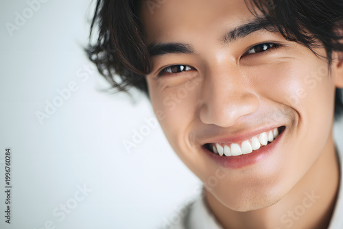 白い歯で笑う日本人男性のポートレート（審美歯科・清潔感・第一印象）｜Japanese man smiling with clean white teeth, dental aesthetics and professional image