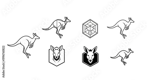 Kangaroo Vector Illustration Set - Dynamic Wildlife and Geometric Design.