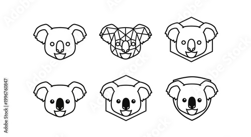 Koala Head Icons - Geometric and Minimalist Designs.