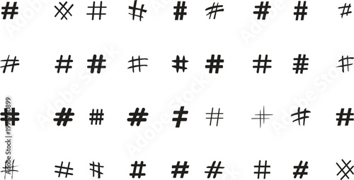 Hashtag symbols vector set, black lines, abstract design, versatile and creative hashtag collection. isolated on transparent background.