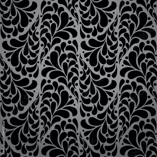 Flower pattern. Seamless gray and black ornament. Graphic vector background