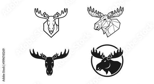 Moose Head Vector Illustrations - Geometric, Silhouette, and Emblem Designs.