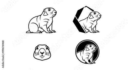 Fényképezés Prairie Dog Illustrations - A Collection of Black and White Line Art