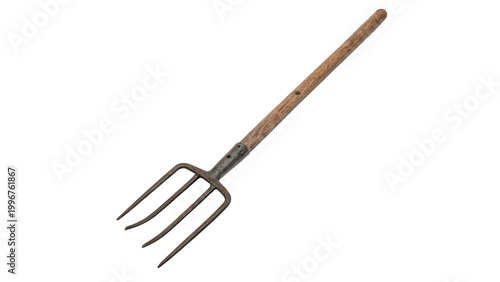 Fotografía old farm pitchfork Garden fork with wooden handle used for digging and turning s