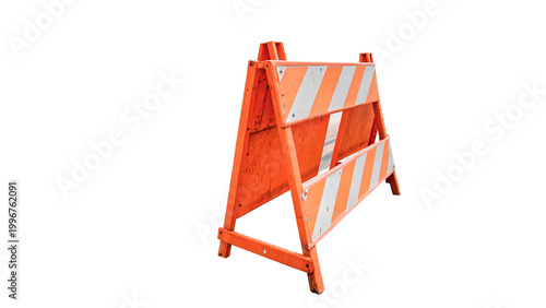 Foto Traffic barrier stands on a street to block off an area under construction  isol