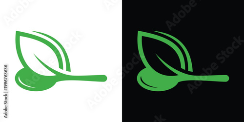 logo design combination of spoon and leaf, logo for healthy food