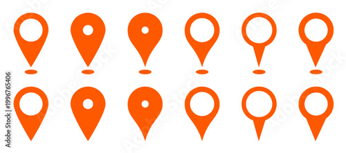 vector orange maps pin set clip art isolated on transparent background. 
