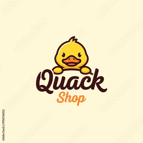 Cute little yellow duck character logo for a shop.