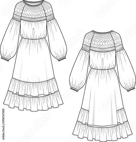 Women's V Neck Sleeveless Ribbed Knit Bodycon Midi Dress Technical Fashion Flat Sketch Illustration Front and Back View for Vector Design