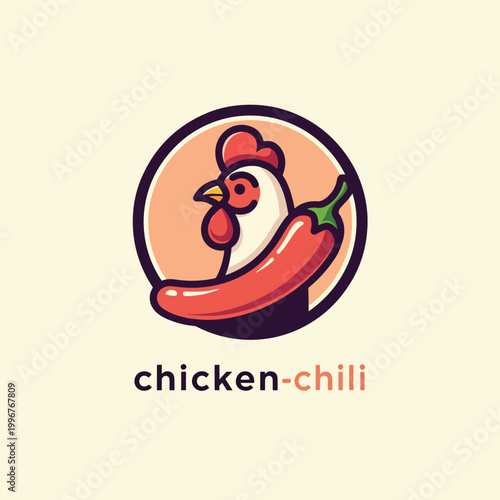 Minimalist chicken and red chili pepper logo design for spicy food restaurant.