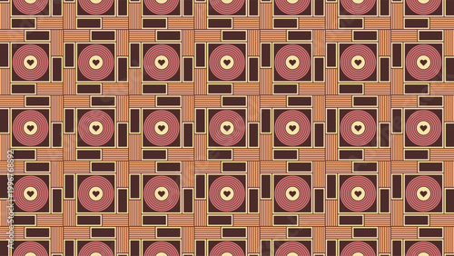Seamless Geometric Pattern with Hearts in Brown and Maroon Tones