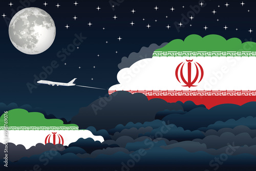 Iran Night Clouds Airplane Airport Flight Vector Illustration