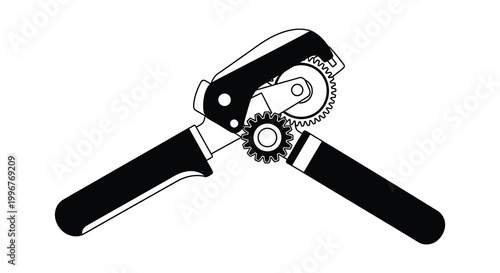 Detailed illustration of a mechanical can opener presented as a striking silhouette