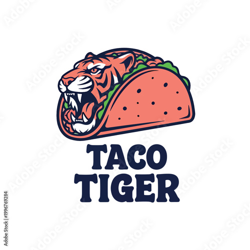 Taco Tiger Creative Mascot Logo Design Illustration.