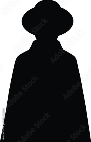 Black Silhouette of Woman Wearing Turban on White Background