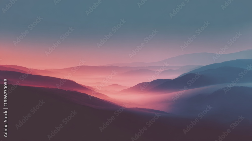 Fototapeta premium Serene Gradient Landscape with Fog Blending Warm and Cool Tones in Minimalistic Style