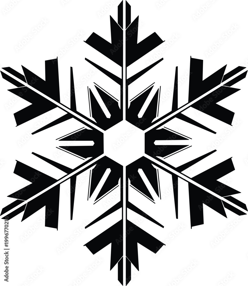 Obraz premium Intricate Geometric Snowflake Silhouette Vector Illustration Featuring Symmetric Ice Crystal Patterns for Winter Season Holiday Decor Christmas Celebration and Cold Weather Graphic Design Projects