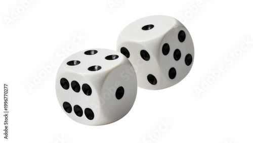 Photos Two white dice with black dots showing numbers, isolated on transparent backgrou