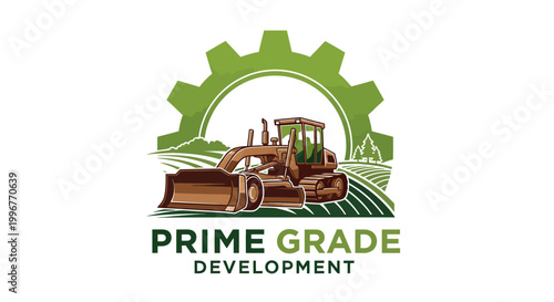 Prime Grade Development Bulldozer and Gear Logo.