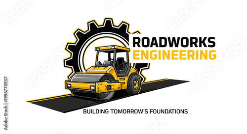 Roadworks Engineering Construction Vehicle Steamroller.