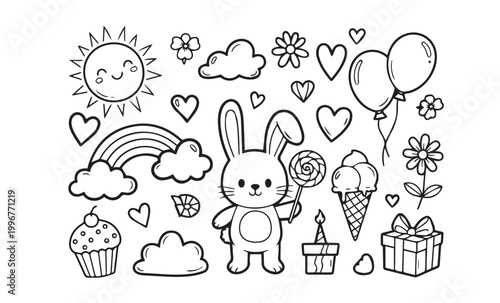 Charming doodle collection a whimsical birthday and celebration theme