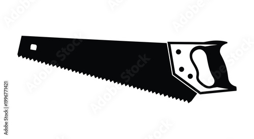 A stark black silhouette of a hand saw emphasizing its tool design silhouette