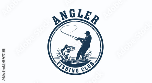 Vintage Angler Fishing Club logo with fisherman catching a jumping fish.