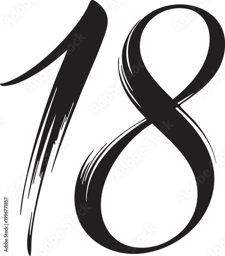 number eighteen in elegant black calligraphy on white background high quality professional detailed modern stylish clean crisp vibrant colorful