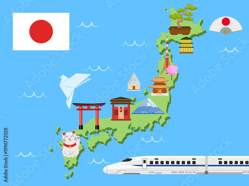 Japan famous symbol landmark illustration destination asia national tourism