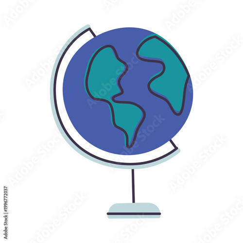 Bright colorful globe doodle icon, flat cartoon world sphere for geography lessons. Kids education and school supplies, travel and exploration vector illustration, isolated colored clipart