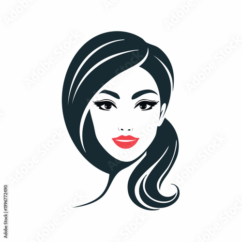 Stylized Portrait of a Woman with Dark Hair and Red Lips