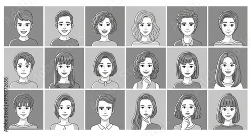 Diverse Group of People Portraits in a Grid Layout.