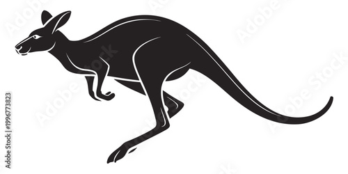Fotografía Black silhouette of a jumping kangaroo vector illustration with kangaroo silhoue