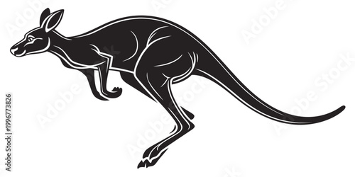 Foto Stylized black kangaroo silhouette in dynamic motion with kangaroo silhouette wi
